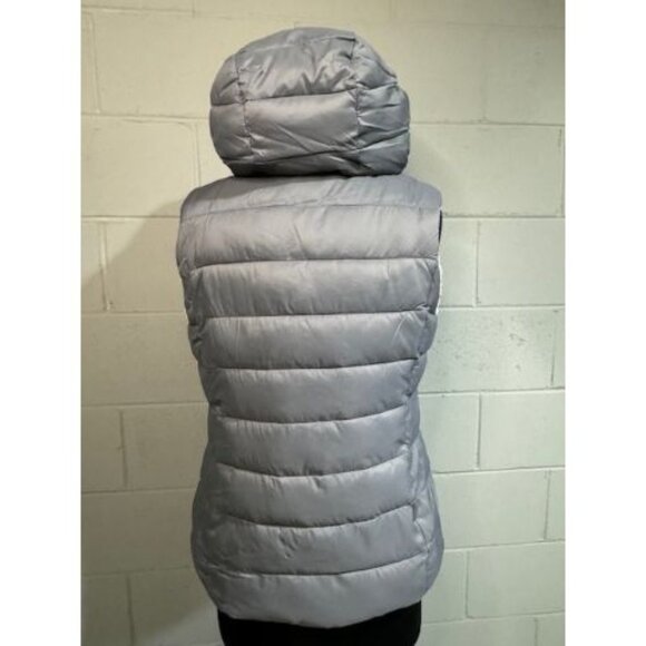 Ladies Gray Puffer Vest Hooded with Fleece Lining and Pockets Sz Med - Picture 6 of 8